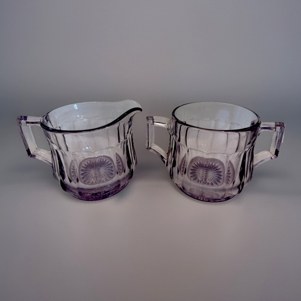 Vintage Heisey Lilac Purple Narrow Flute Individual Creamer And Sugar Holder